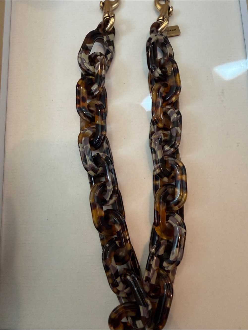 Coach Tortoiseshell Brown and Black Resin Link STRAP/Necklace with Gold Hardware